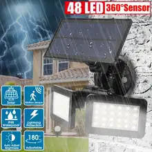 Настенные светильники на солнечных батареях, Открытый датчик движения, светильники с двойной головкой, прожекторы для улицы, для двора, сада, гаража, патио, крыльца