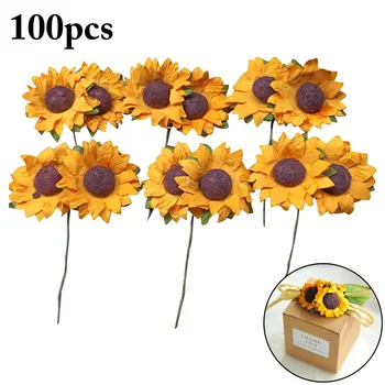 

100pcs Autumn Decoration Yellow Sunflower Artificial Flowers Bouquet For Home Decoration Office Party Garden Decor Dropshipping
