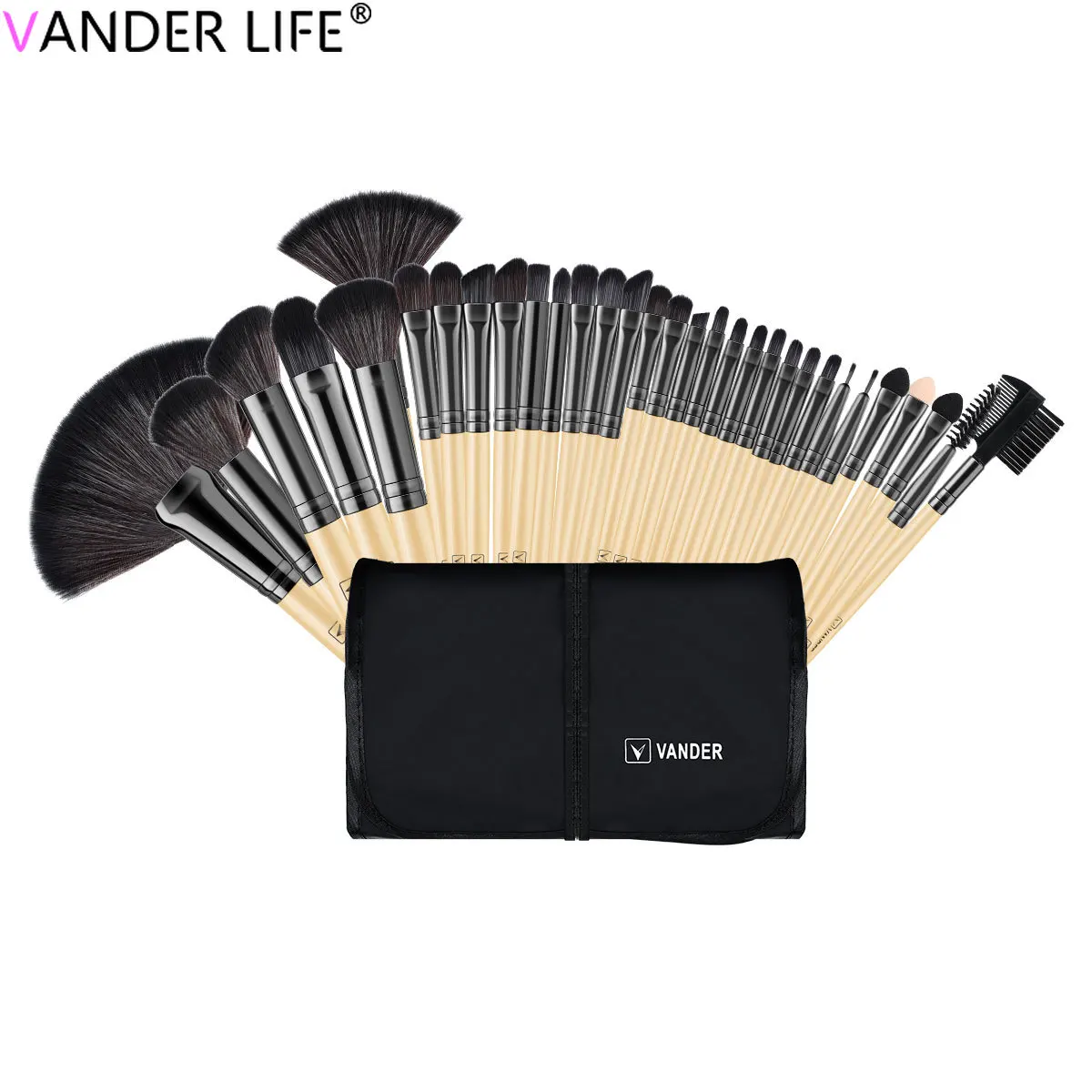 

32pcs Natural Hair Makeup Brushes Set Foundation Powder Eyeshadow Eyebrow Premium Wooden Make Up Brush Cosmetic Tool