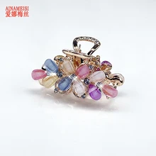 AINAMEISI, новинка, 6 цветов, заколки для волос, для женщин, девушек, стразы, смола, цветок, краб, заколки, модные, вечерние, аксессуары для волос