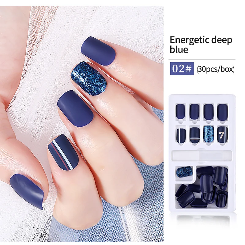 30 pçs destacável unhas falsas decorações com desenhos manicure falso unhas da arte do prego dicas conjunto colorido artificial unhas falsas com cola