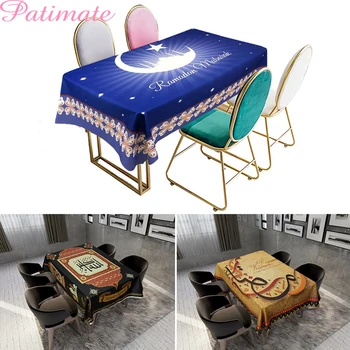 

PATIMATE Muslim Eid Mubarak Printed Tablecloth Waterproof Dining Kitchen Table Cover Islamic Ramadan Kareem Party Decorations