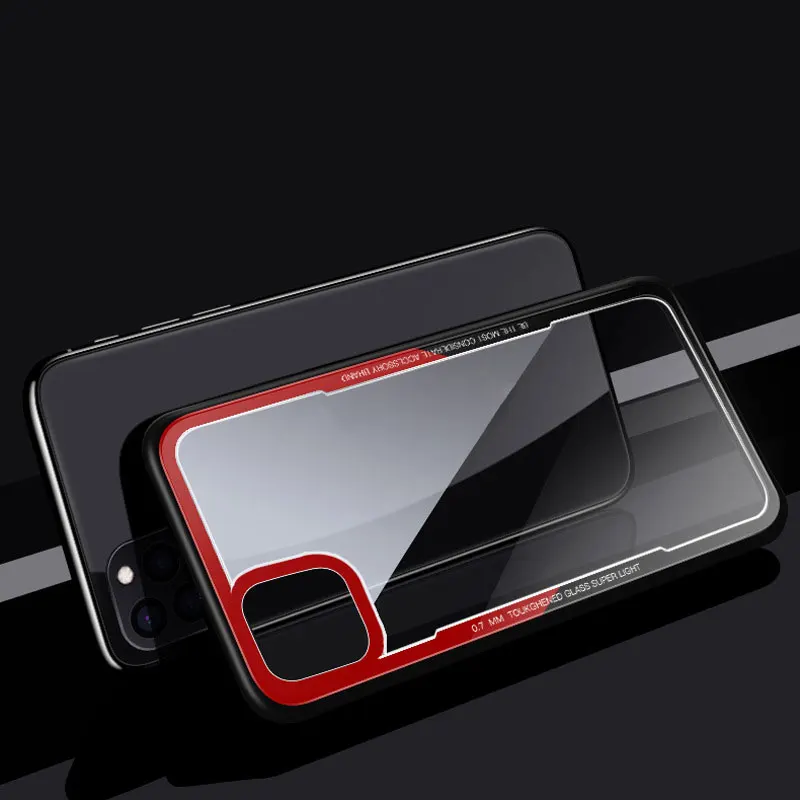 Black And Red Для iPhone 11 Pro Max чехол из закаленного стекла противоударный прозрачное стекло защитный жесткий чехол Корпус оболочка - Цвет: Black And Red