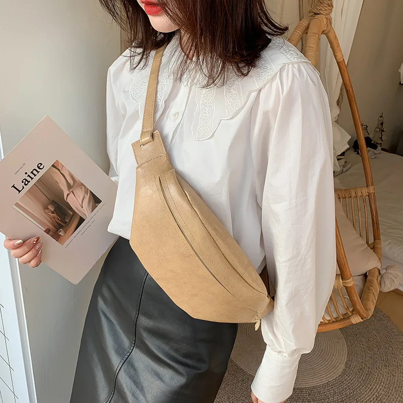 

MANFUNI Waist Packs Spring New Ladies PU Solid Color Belt Bag Simple Zipper Ladies Belt Bag Four Colors
