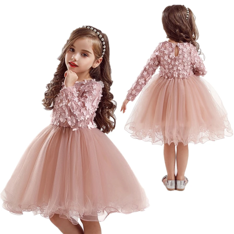 Winter Long Sleeves Kids Dresses For Girs Casual Wear Flower Girls Dress Princess Dress Daily Party Clothes Children's Clothing