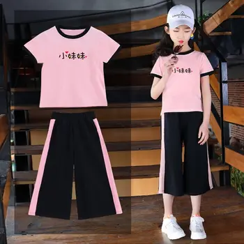 

Children's Clothing 8 10 Summer Suit Short-sleeved Girls T-shirt Wide Leg Cropped Pants Two-piece Girls' Summer Clothes 2-12