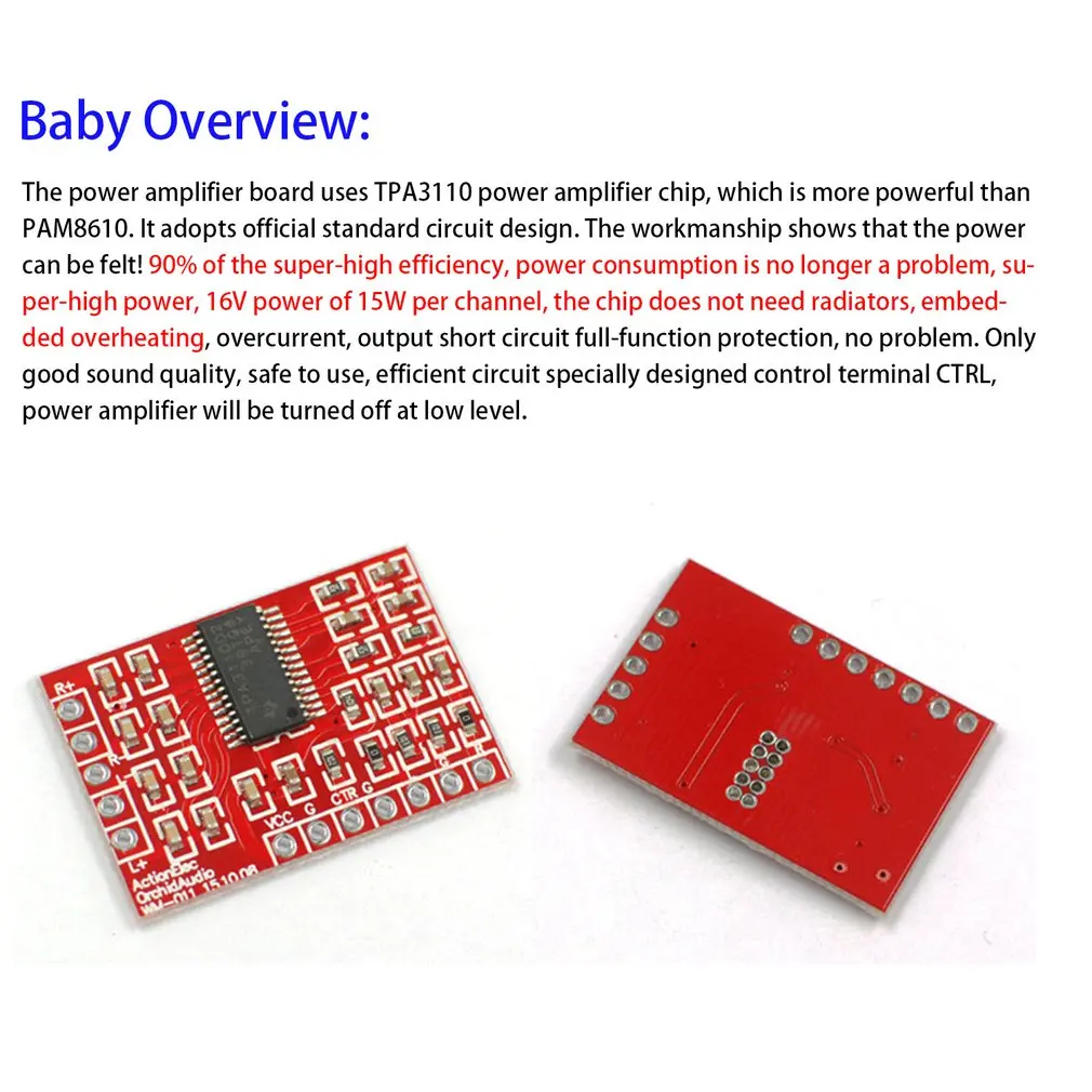 TPA3110 чипы класса D цифровой аудио усилитель доска мини-усилители стерео 2-канальный усилитель плата модуль 15 Вт* 2