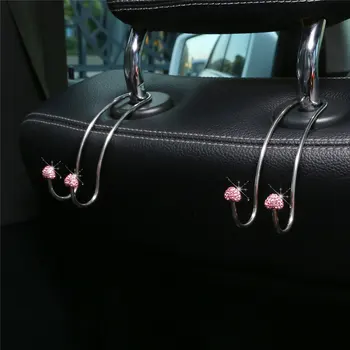 

2Pcs Diamond-Encrusted Backrest Hook Auto Hooks Bling Car Hangers Organizer Headrest Hooks