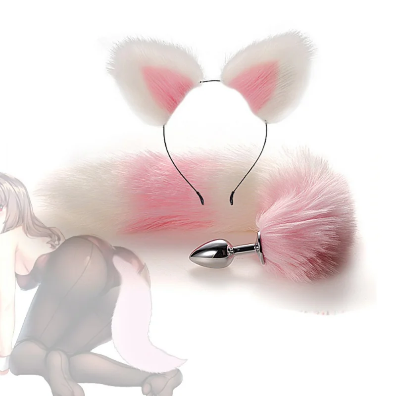 Sex Toys Halloween Gift 6 colors Cute Soft Cat Ears Headbands 40cm Foxtail Bow Metal Butt Anal Plug Erotic Cosplay Accessories | Красота и