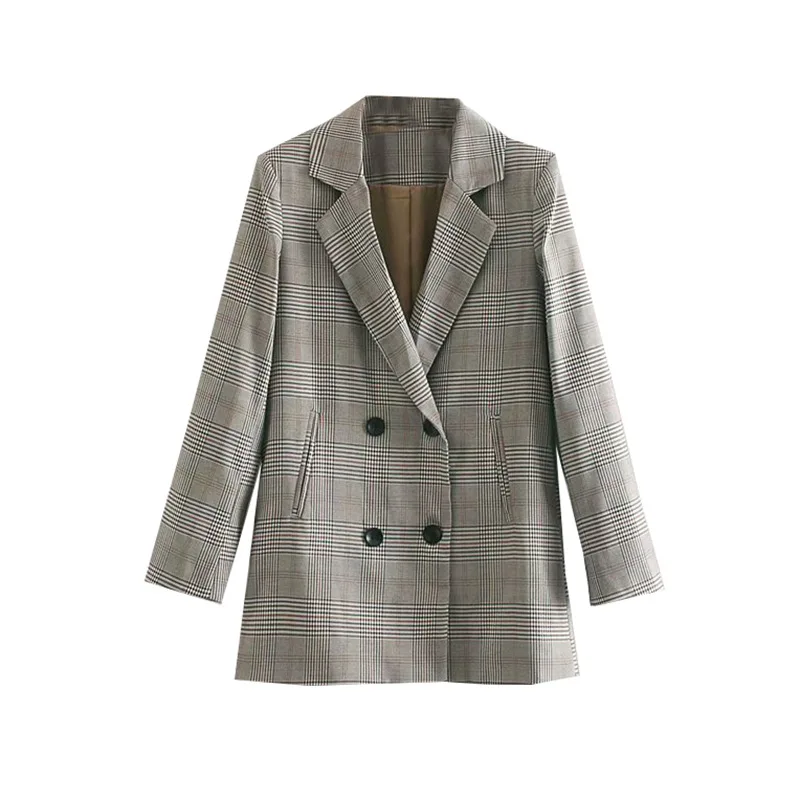 

Autumn New Style Mid-length Loose Casual CHIC Plaid Suit Jacket Women's Retro Pattern Blazer