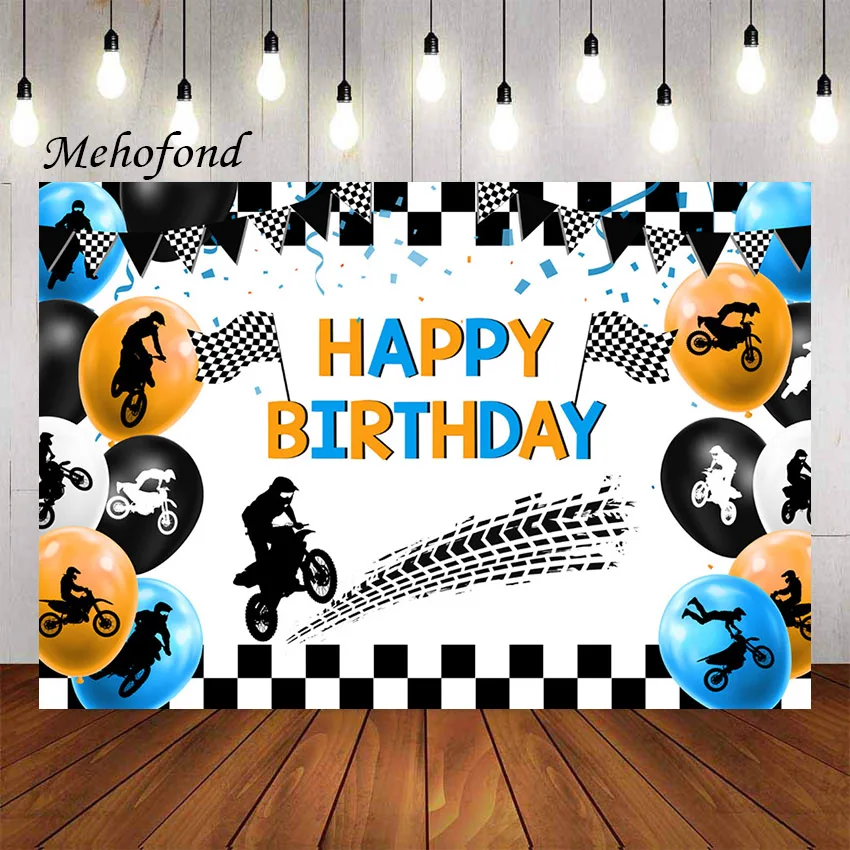 Mehofond Motocross Photography Background Blue Balloons Decor Motorcycle Themed Boys Birthday Party Backdrop Photo Studio Props |