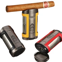 LUBINSKI гаджеты цинковый сплав 4 факел зажигалка, наполненная Бутаном газовая зажигалка пожарная курильница лучший подарок W/держатель для сигары Топ