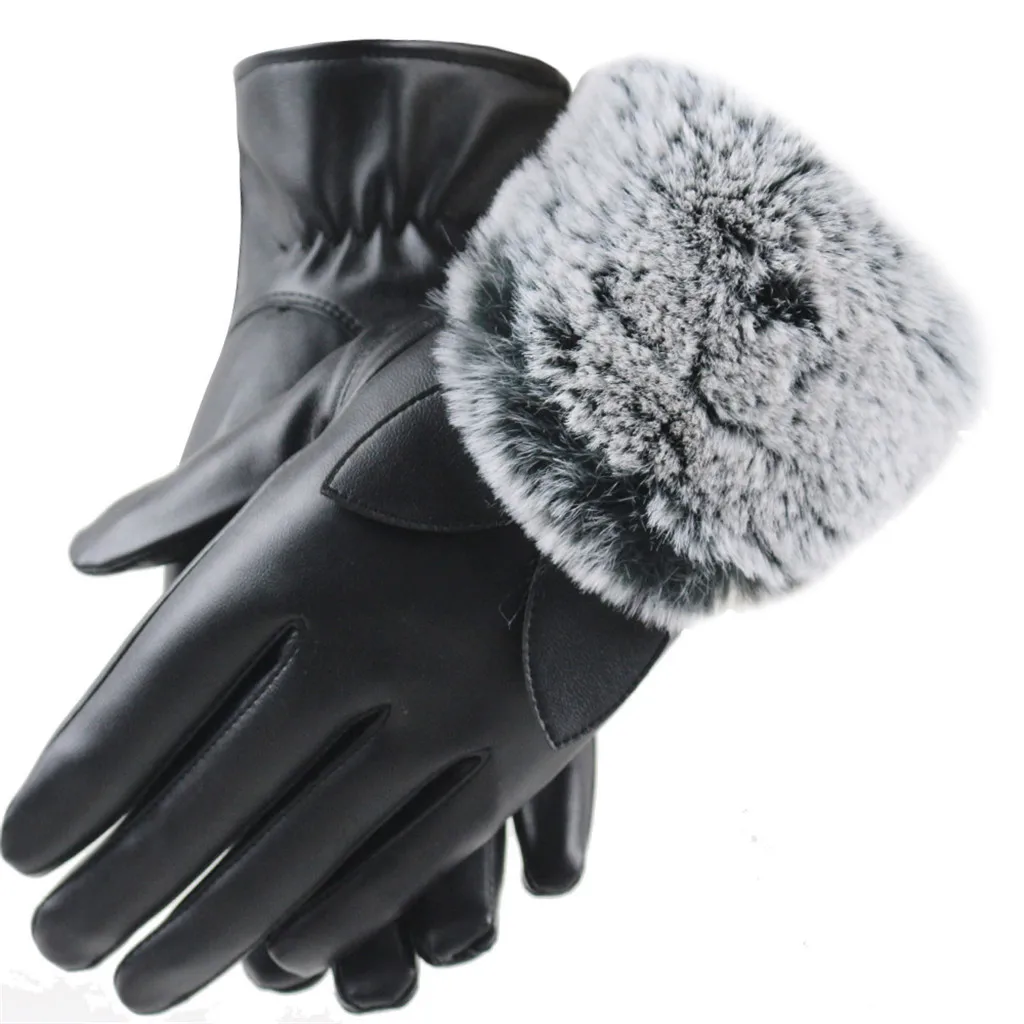 Женские зимние перчатки для сенсорного экрана из искусственной кожи толстые теплые зимние водонепроницаемые велосипедные перчатки# Zer