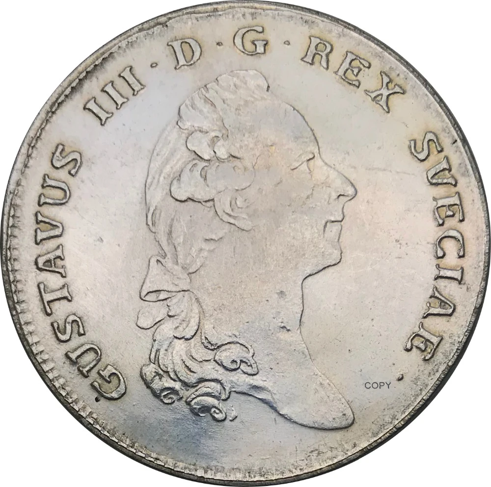 Швеция 1781 1 Riksdaler Gustav III OL IR D латунные посеребренные копировальные монеты | Дом и