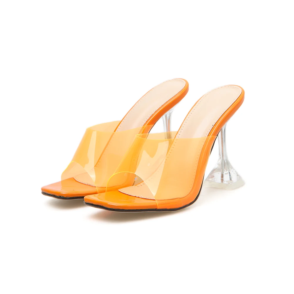JINJOE/обувь; женские оранжевые сандалии; пикантные туфли-лодочки из ПВХ на тонком каблуке без застежки; прозрачные милые летние Тапочки