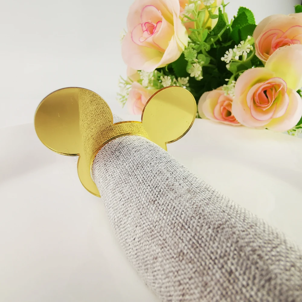 Свадебный стол мышь Форма уха Салфетка кольцо Цвет Зеркало Золотой Серебряный