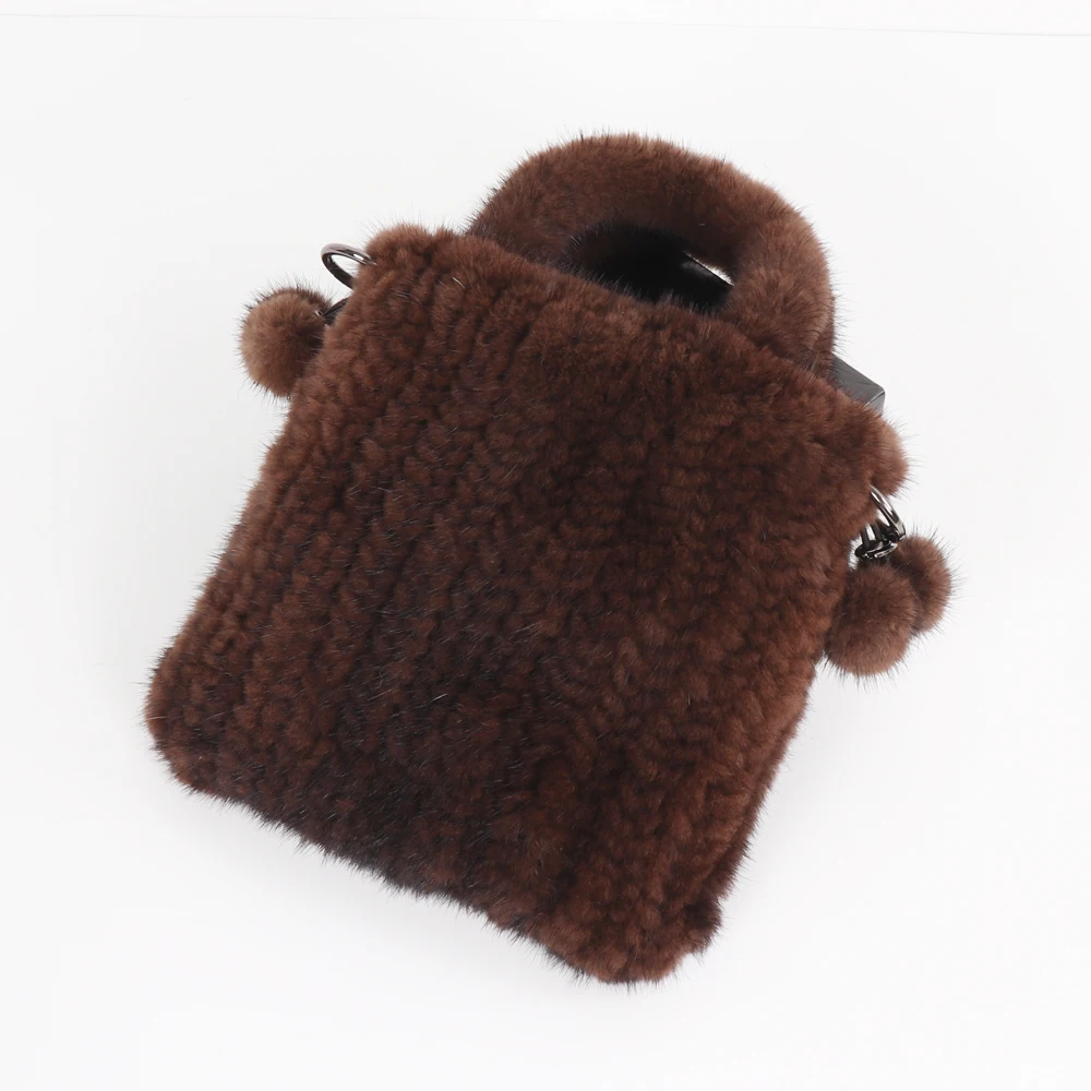 Mink Fur Bag Messenger Shoulder Bags Ladies Genuine Mink Fur Women Handbags Real Cross-body Bags Top-handle