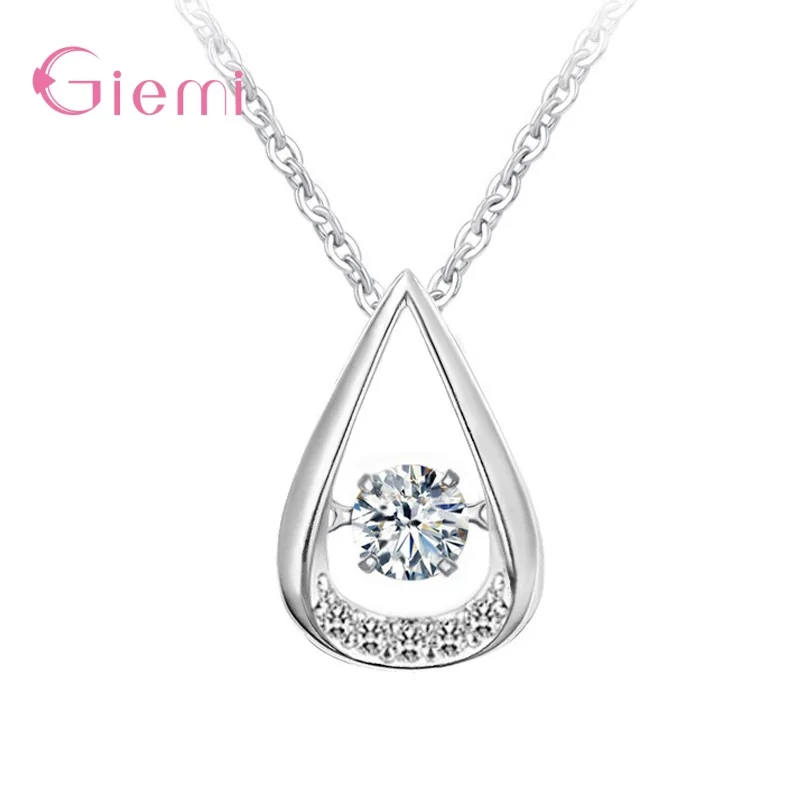 

Solid 925 Sterling Silver Women Necklace New Flickering Zircon Design Waterdrop Pendant Necklaces Link Chain Jewelry