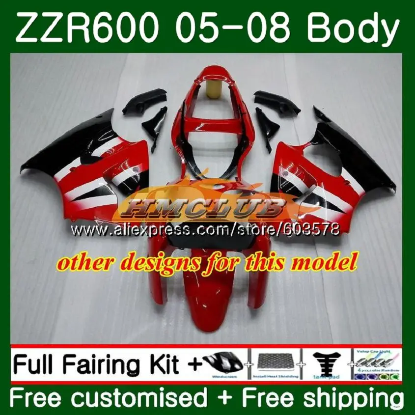 Корпус для KAWASAKI ZX600 600CC ZZR600 05 06 07 08 107CL. 163 ZX600CC ZZR-600 ZZR 600 2005 2006 2007 2008 Белый Черный OEM обтекатели