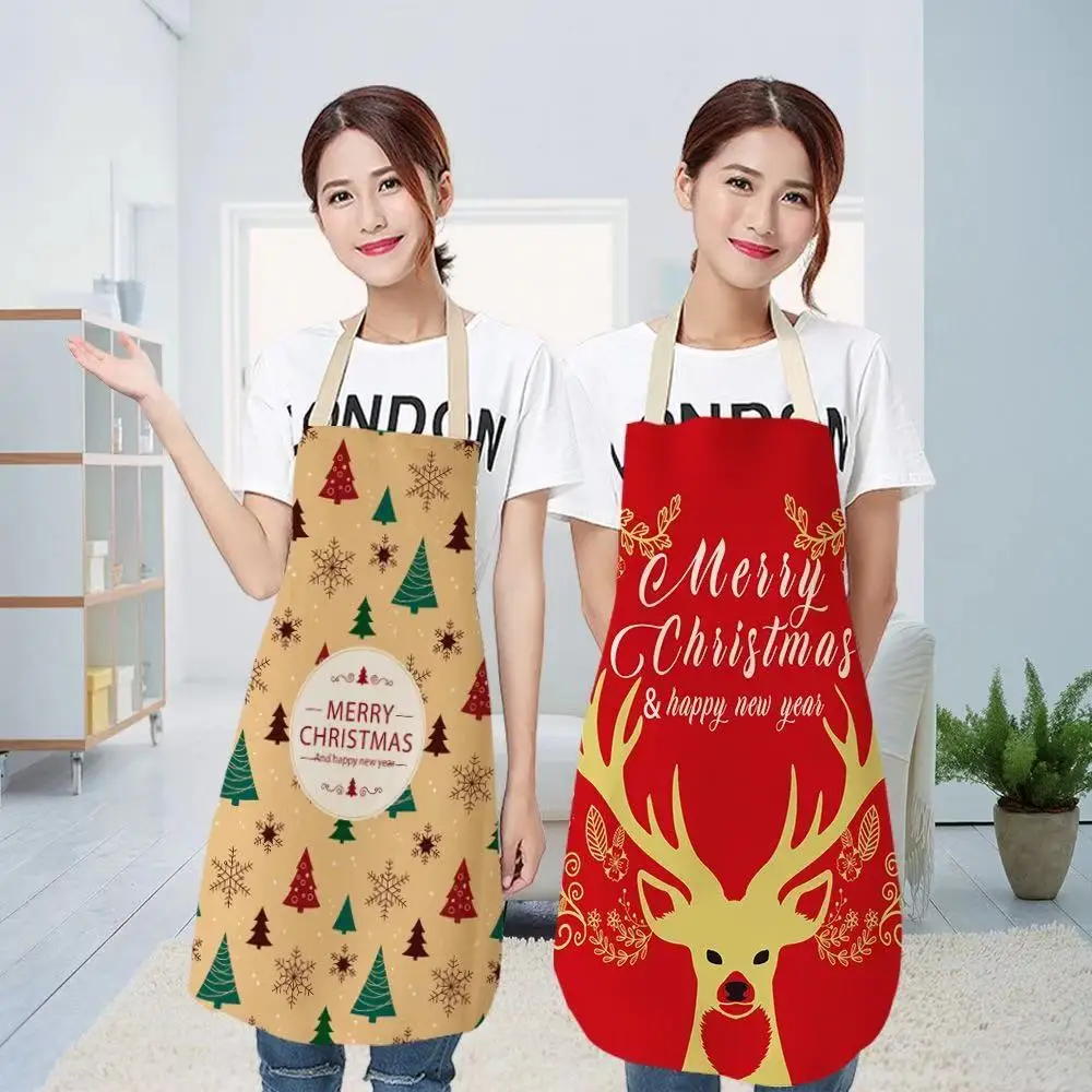 

1Pcs Red Christmas Aprons Adult Santa Claus Aprons Women and Men Dinner Party Decor Home Kitchen Cooking Baking Cleaning Apron