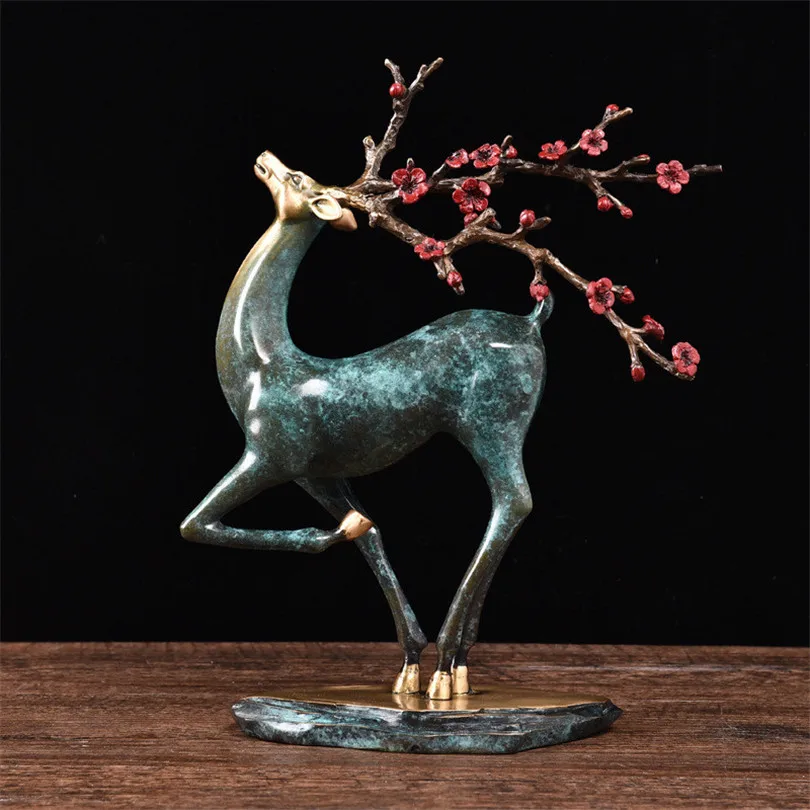 Home Office Ktv Bar Decoration Sika Deer Bronze Statue Vintage Craft Sculpture Copper Figurine Easter Festival Gift Ornaments