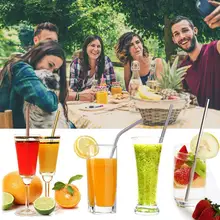 Горячая новинка 5 шт многоразовые прямые изогнутые соломинки из нержавеющей стали с чистящей щеткой