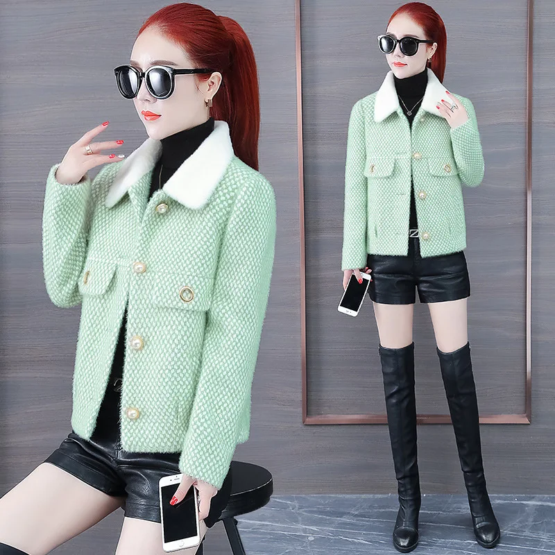 

Short Thousands of Birds Woolen Small Coat Women's 2019 Autumn & Winter New Style Large Fur Collar Loose-Fit Winter Woolen Overc