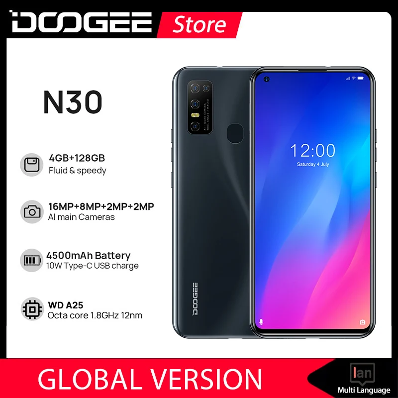 DOOGEE N30 смартфон с 5 5-дюймовым дисплеем восьмиядерным процессором ОЗУ 6 55 ГБ Android 10 |