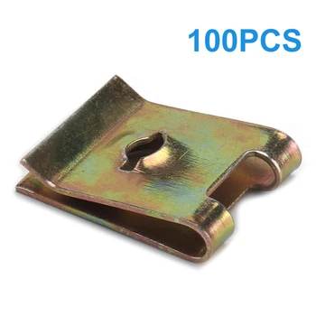 

100pcs Car Fastener Clip U Nuts Auto Door Trim Panel Screw Base U Type Bronze Tone Spring Metal Engine Fender Bumper Guard Plate