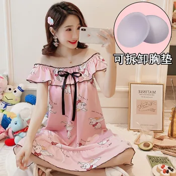 

2020 Summer Sexy Sleeveless Slash Neck Nightgowns for Women Fashion Print Bow Sleepwear Night Gown Nightdress Home Dress Nighty