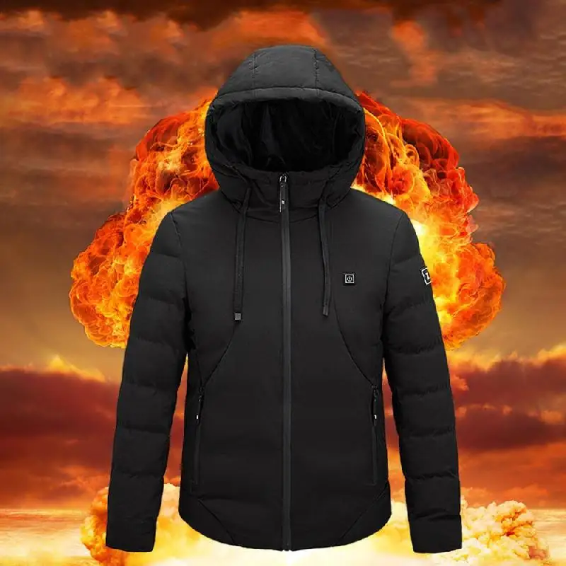 

2020 NWE Men Winter Warm USB Heating Jackets Smart Thermostat Pure Color Hooded Heated Clothing Waterproof Warm Jackets