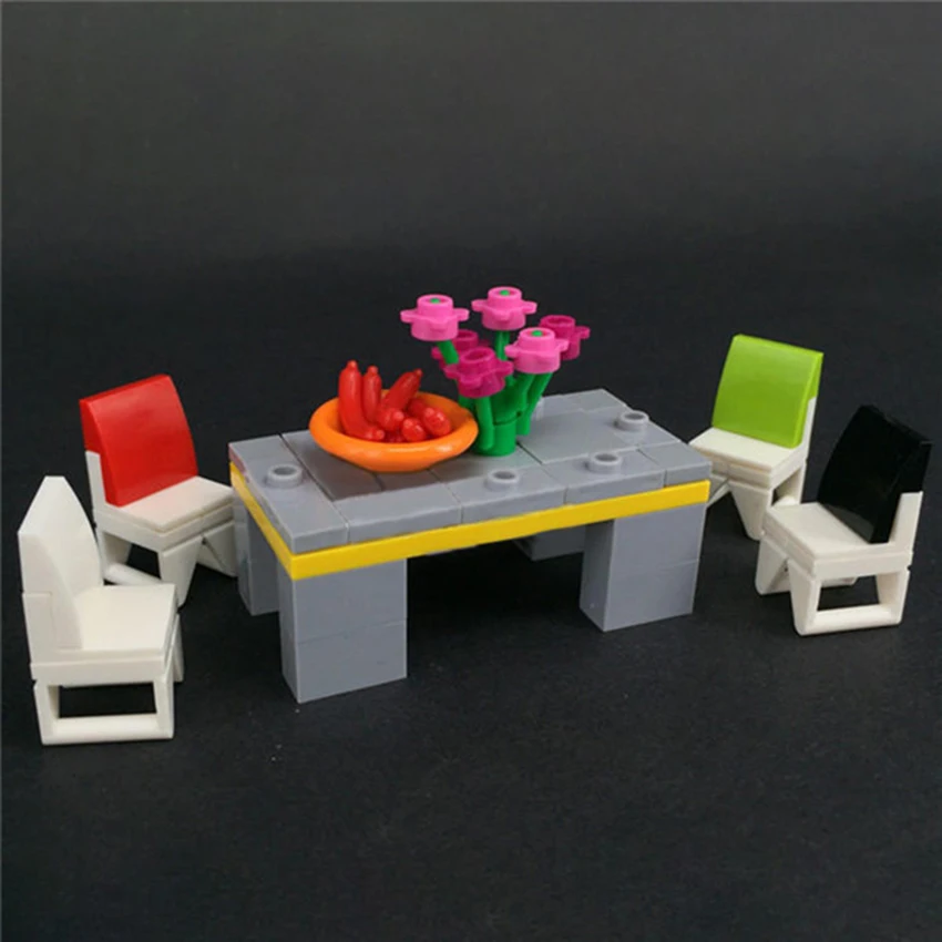 Legoeds Urban Home Building Block Restaurant Living room Furniture Table Chair Sofa MOC Accessories Brick Kids DIY Toy Gift (1)