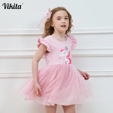 VIKITA/летнее платье для девочек с расклешенными рукавами; платья-пачки для девочек; детское платье принцессы с единорогом; Детские костюмы для детей; одежда из хлопка