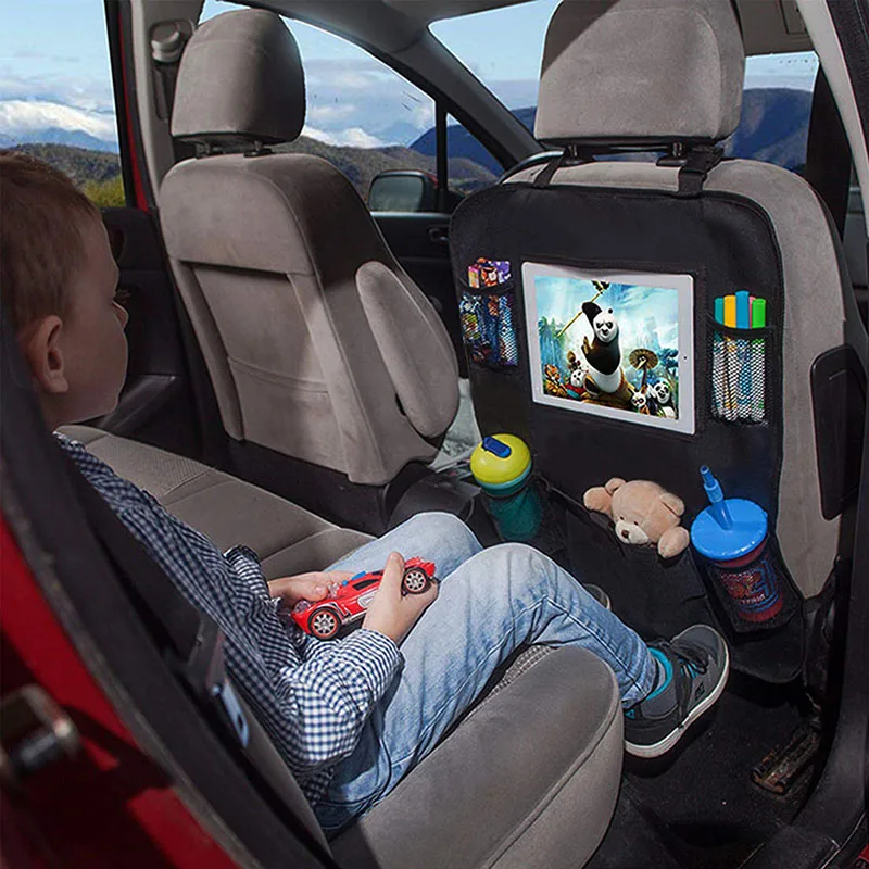 Автомобильный Органайзер на заднюю часть сиденья, мульти-карманный карабин, автомобильная сумка для хранения для детей, кик-коврик, защита сенсорного экрана, автомобильные аксессуары