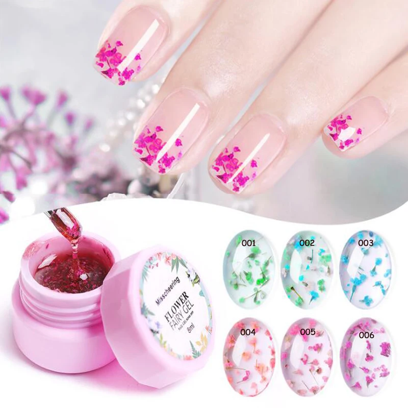 

6 Color Dry Flower Glue 3D Manicure Colorful Nail Polish Dried Flower Fairy Nail Gel Polish Floral Uv Varnish Nail Art Diy 8ml