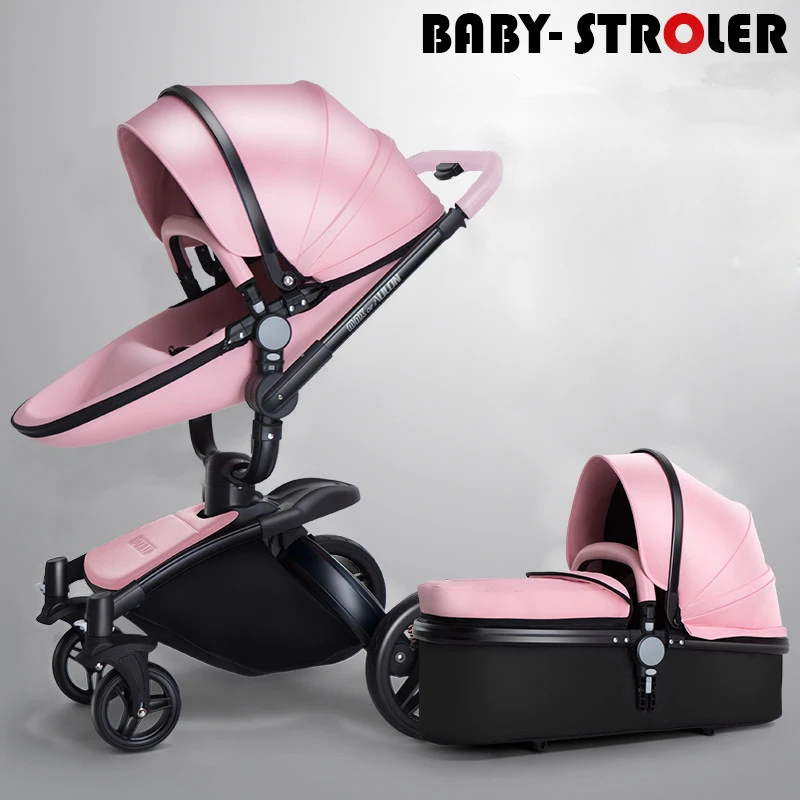 Pink AULON/детская коляска с высоким пейзажем, 2 в 1, популярная коляска для мамы, роскошная коляска с четырьмя колесами, детская коляска, 3 бесплатных подарка - Цвет: Pink