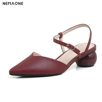 

2020 Women Pumps Square High Heel Pointed Toe Buckle Genuine Leather Women Shoes Fashion Slingback Ladies Pumps Size 34-39