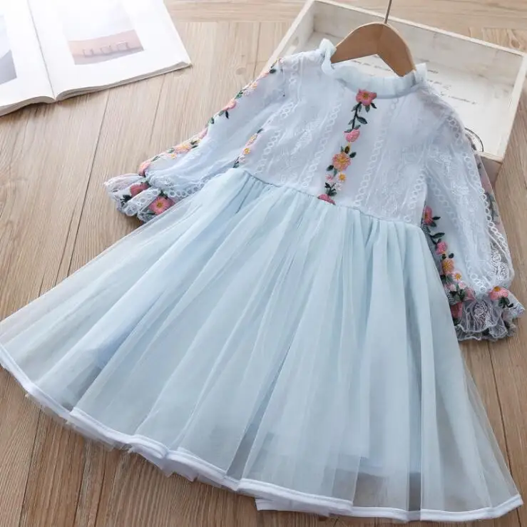 130 платья для маленьких девочек 90- см, весеннее красивое платье с вышитыми маленькими цветами для девочек, Сетчатое детское платье принцессы