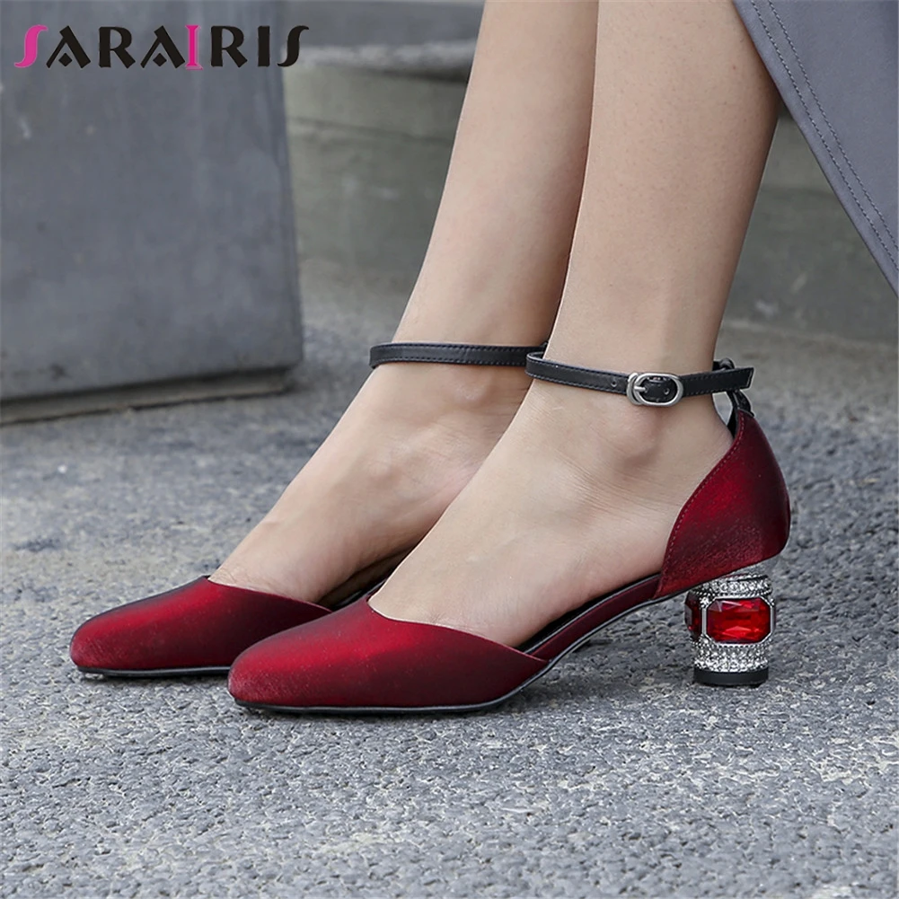 

SARAIRIS Ladies Elegant Shallow Date Sandals Summer Comfort Leather Insole Sandals Women High Strange Heels Silk Shoes Woman