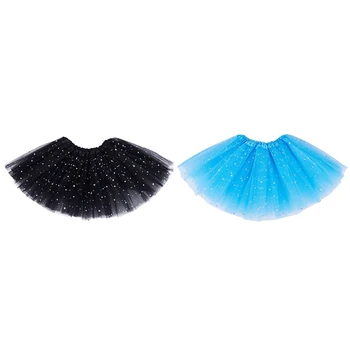 

2x Smart Baby Girl Clothes Stars Sequins Petticoat Ballet Dance Fluffy Tutu Skirt Light Blue & Black
