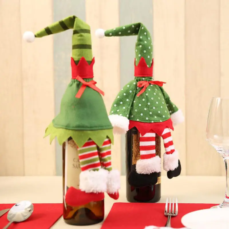 

Cartoon Elf Style Red Wine Bottle Set Christmas Decoration Champagne Red Wine Bottle Set New Year Party Christmas Decoration