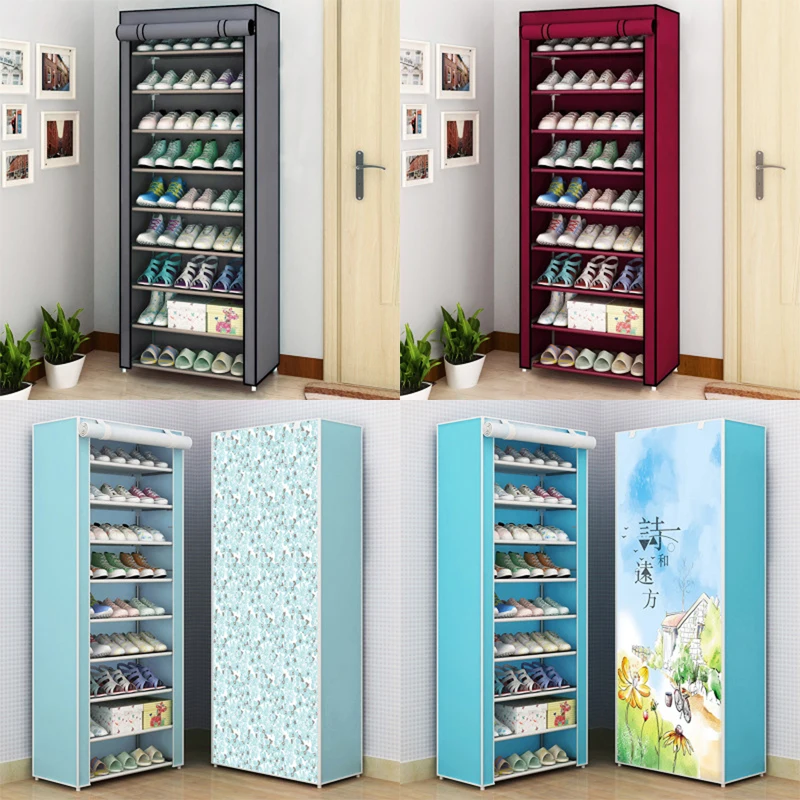 Solid Color Double Rows High Quality Shoes Cabinet Shoes Rack Large Capacity Shoes Storage Organizer Shelves DIY Home Furniture