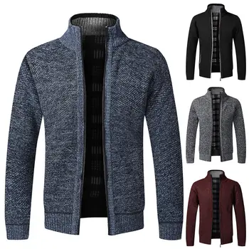 

Chic Men Winter Long Sleeve Stand Collar Thick Knitted Warm Zip Sweater Coat Knit Outwear Coat Sweater Men