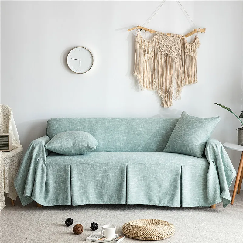 Сплошной цвет диван набор покрывало сырой льняной диван полотенце современный простой Ткань Искусство четыре сезона коврик диван кусок ткани диван покрытие