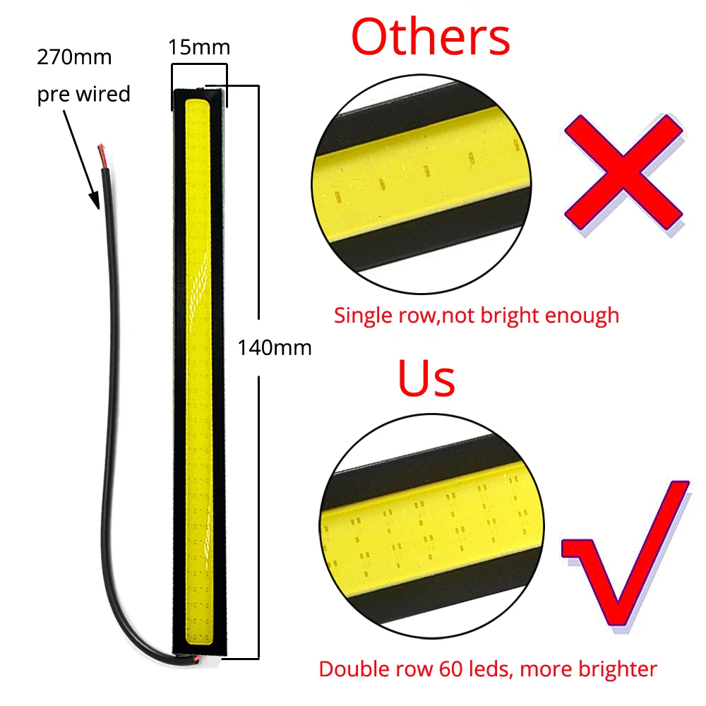 Hviero 1pcs White Blue 14cm Double Row 60Leds COB Car Led Auto DRL Driving Daytime Running Lamp Fog Light  DIY Ultra Bright Waterproof