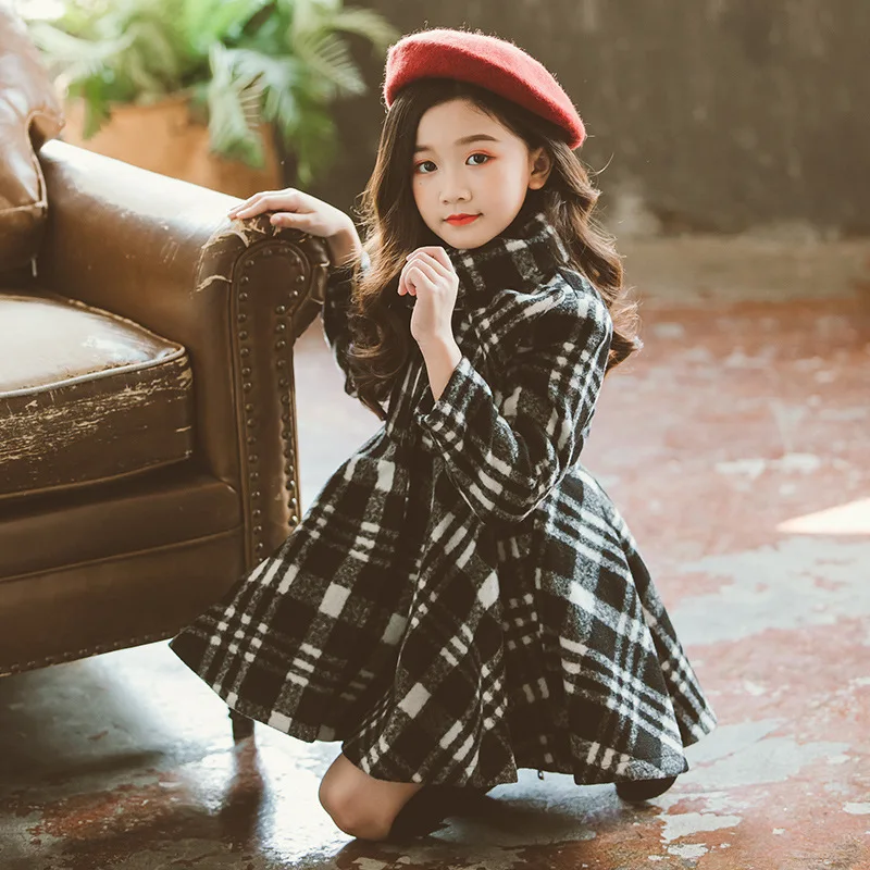 

Girl'S Coat 2018 Winter New Style Big Boy Korean-style Thick Tartan Overcoat Children plus Velvet Western Style Tops