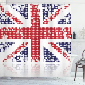

British Shower Curtain Grunge United Kingdom Flag with Dot Circle Effects National English Display Fabric Bathroom Decor Set