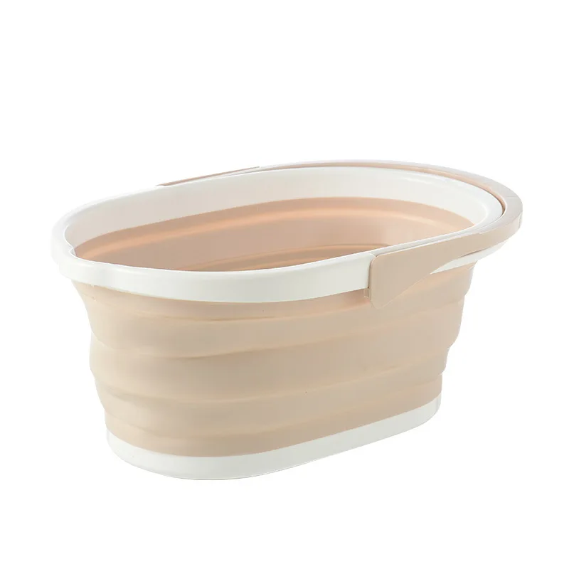 Khaki Foldable Mop Bucket Collapsible Portable Wash Basin Dishpan With Handle Bathroom Kitchen Accessories - Цвет: Khaki