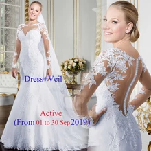 Прозрачное свадебное платье русалки с длинным шлейфом, сексуальное прозрачное Тюлевое платье для невесты, недорогие кружевные свадебные платья