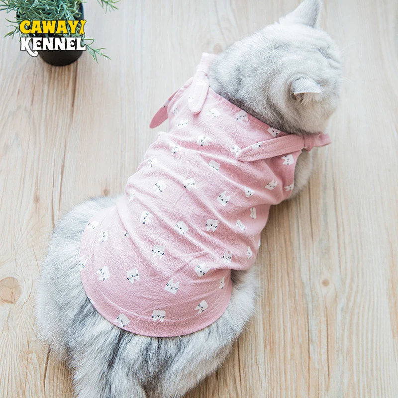 

CAWAYI KENNEL Cat Clothes Cotton Prit Vest Pet Cats T-Shirt Clothing for Cat Outfit Shirt Pet Clothes Cute Kitten Puppy Costume